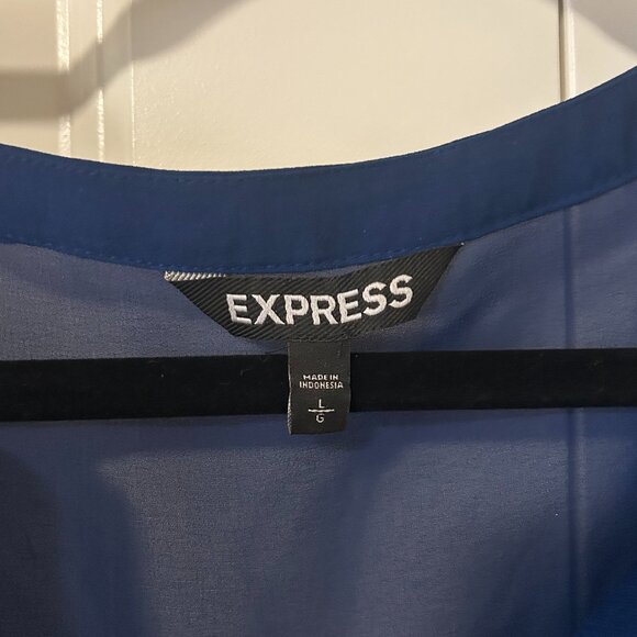 Express Portofino Style 3/4 Sleeve V-neck Chiffon Blouse, Blue, Large - Picture 5 of 6